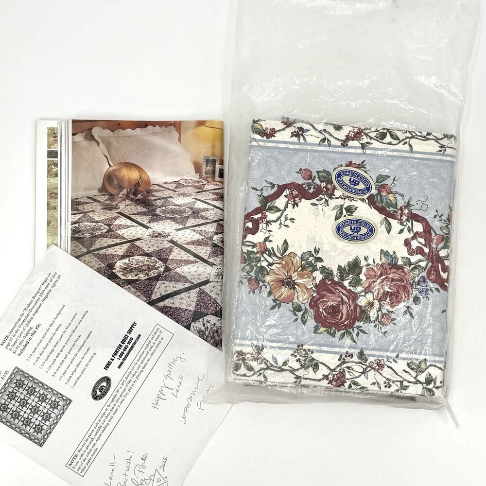 Vintage Fons & Porter Blue Radiant Bouquet Quilt Kit Signed-83x105 Marti Michell
